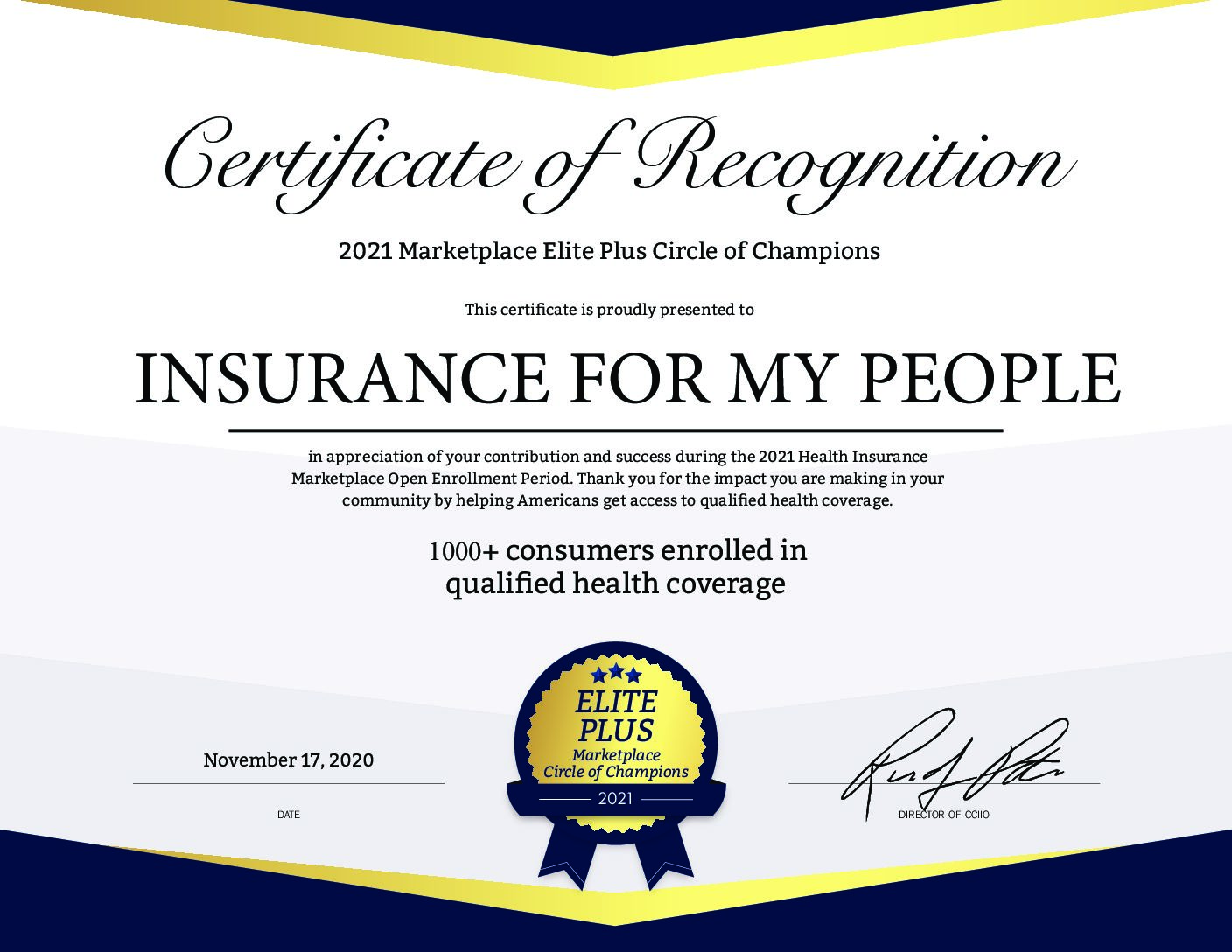 Insurance for My People Certificate